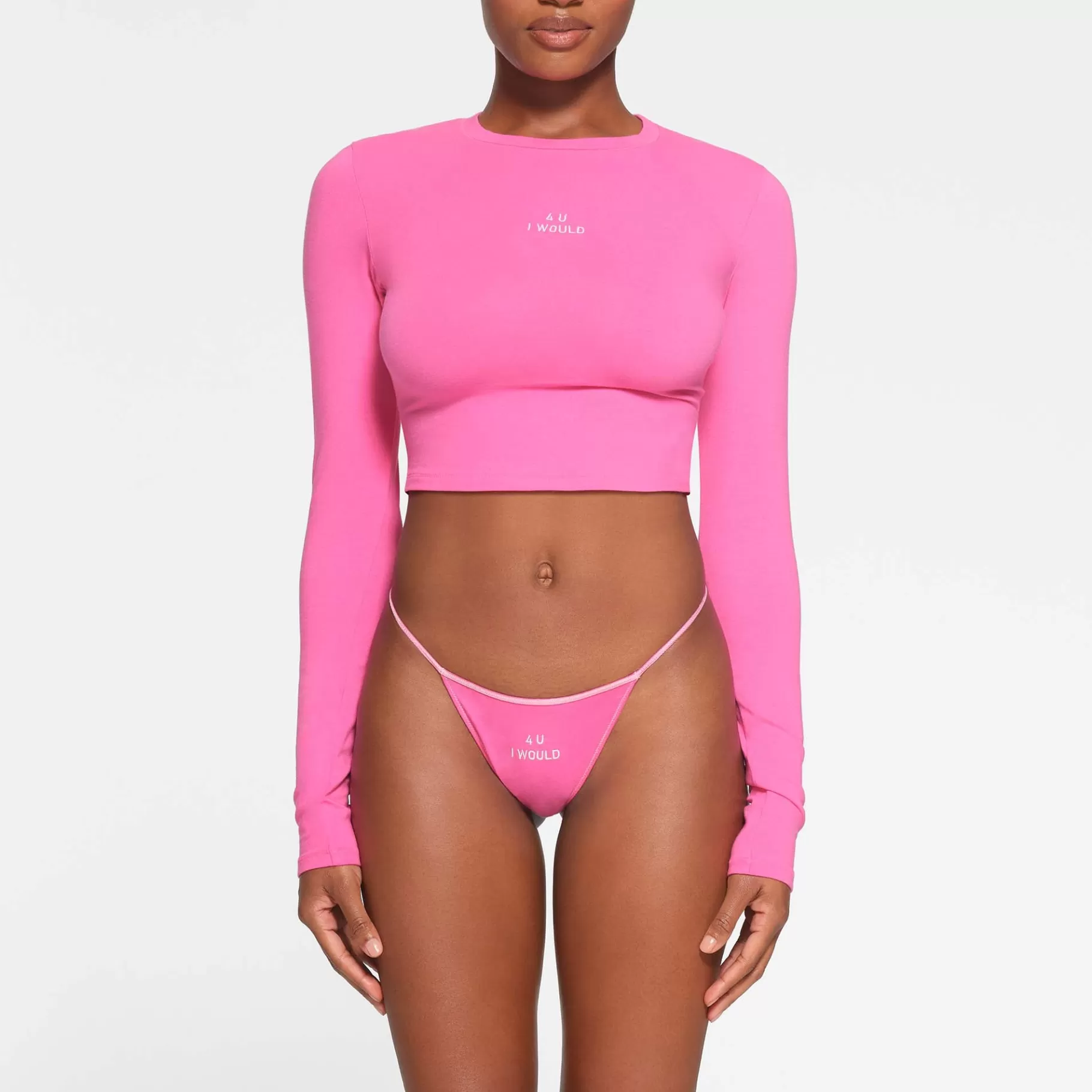 Skims cotton collection*COTTON JERSEY LONG SLEEVE CROPPED T-SHIRT | HOT PINK HOT+PINK