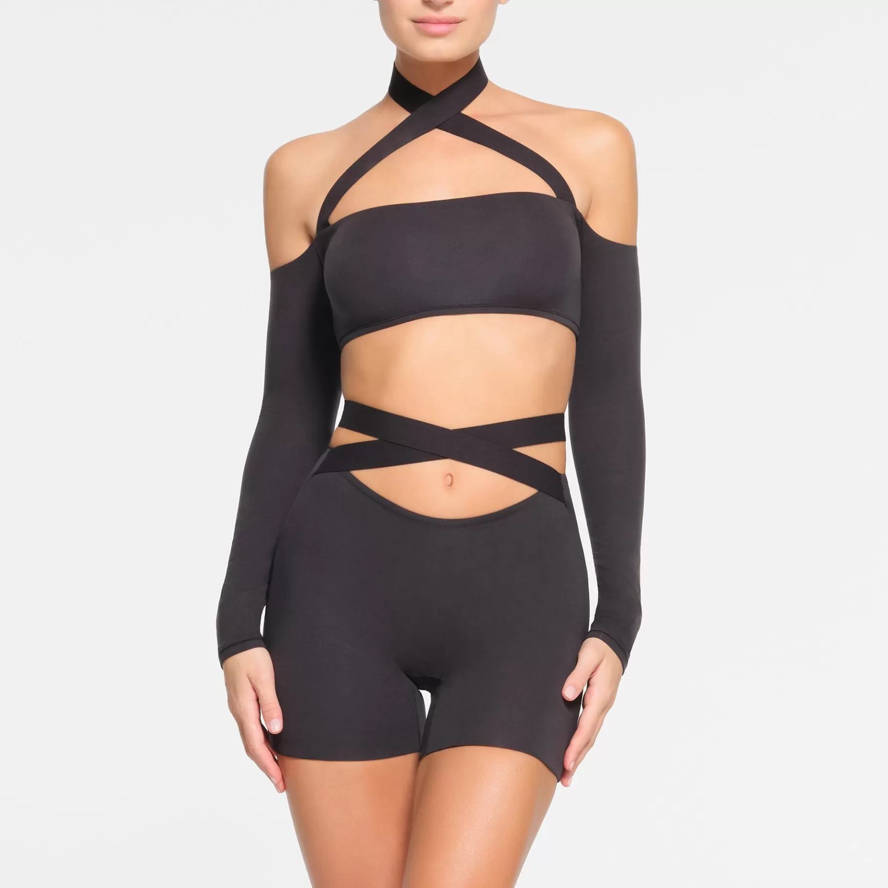 Skims fits everybody*FITS EVERYBODY WRAP LONG SLEEVE SUPER CROPPED TOP | ONYX