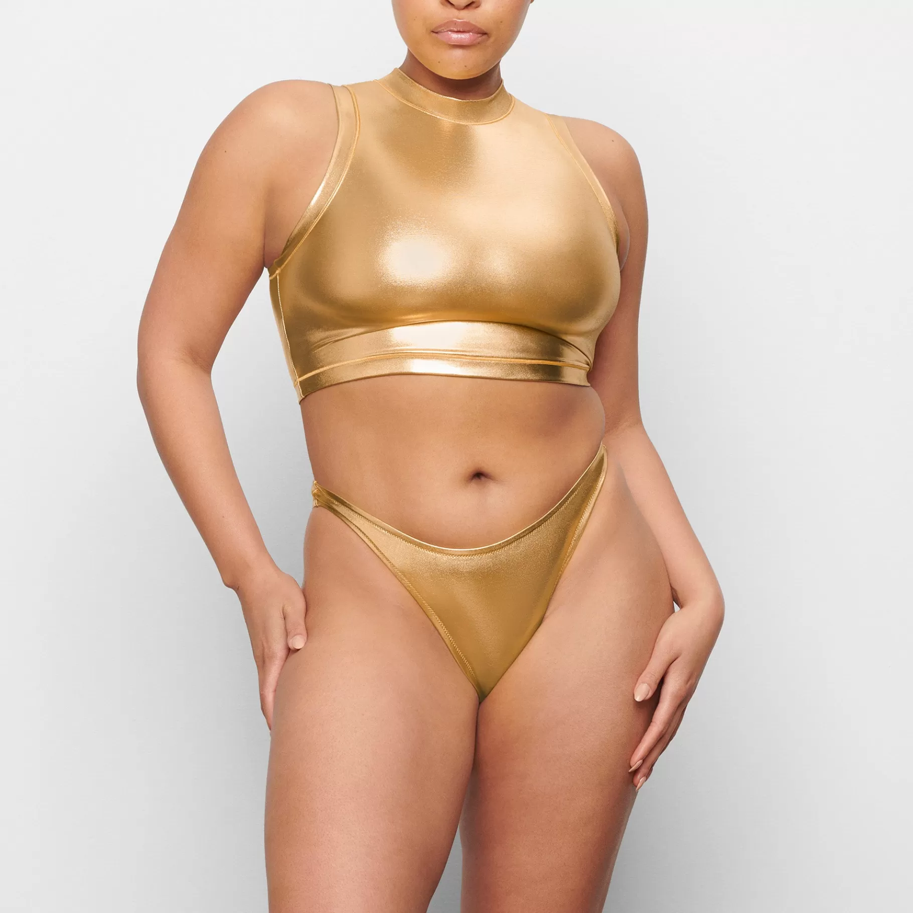 Skims swim*METALLIC SWIM MOCK NECK TANK | GOLD