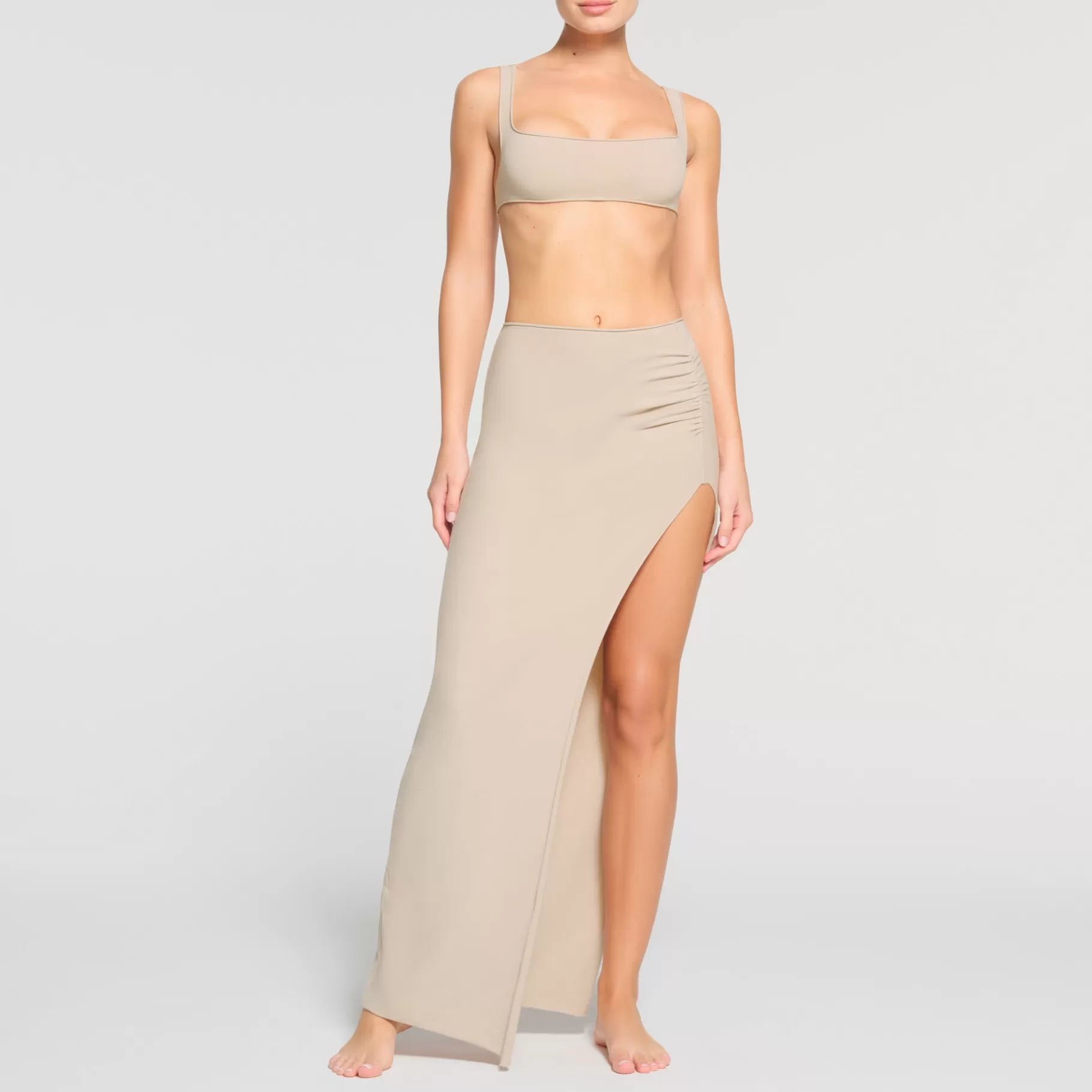 Skims skirts*RAW EDGE SLIT LONG SKIRT | STONE