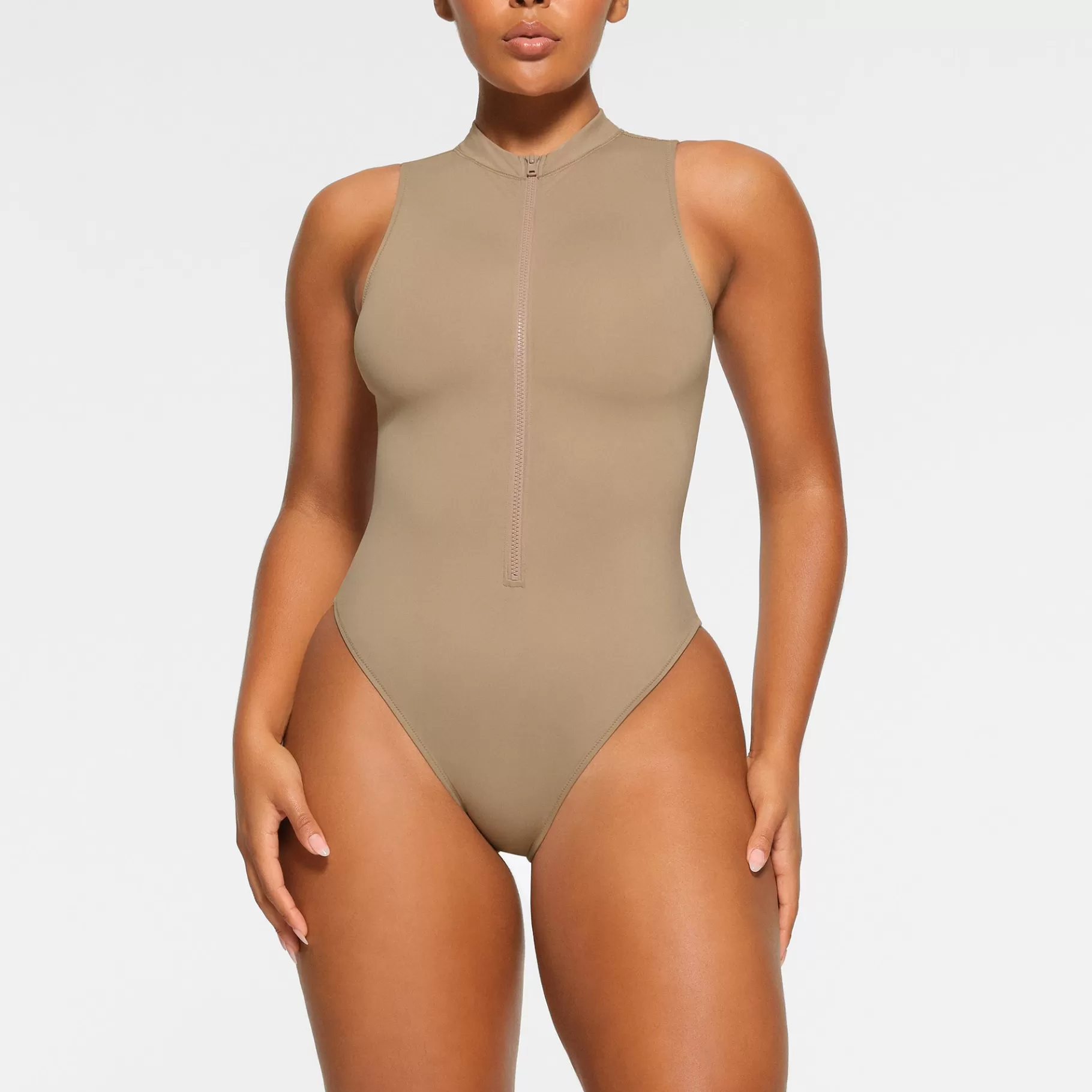 Skims swim*SIGNATURE SWIM ZIP FRONT SLEEVELESS ONE PIECE | DESERT