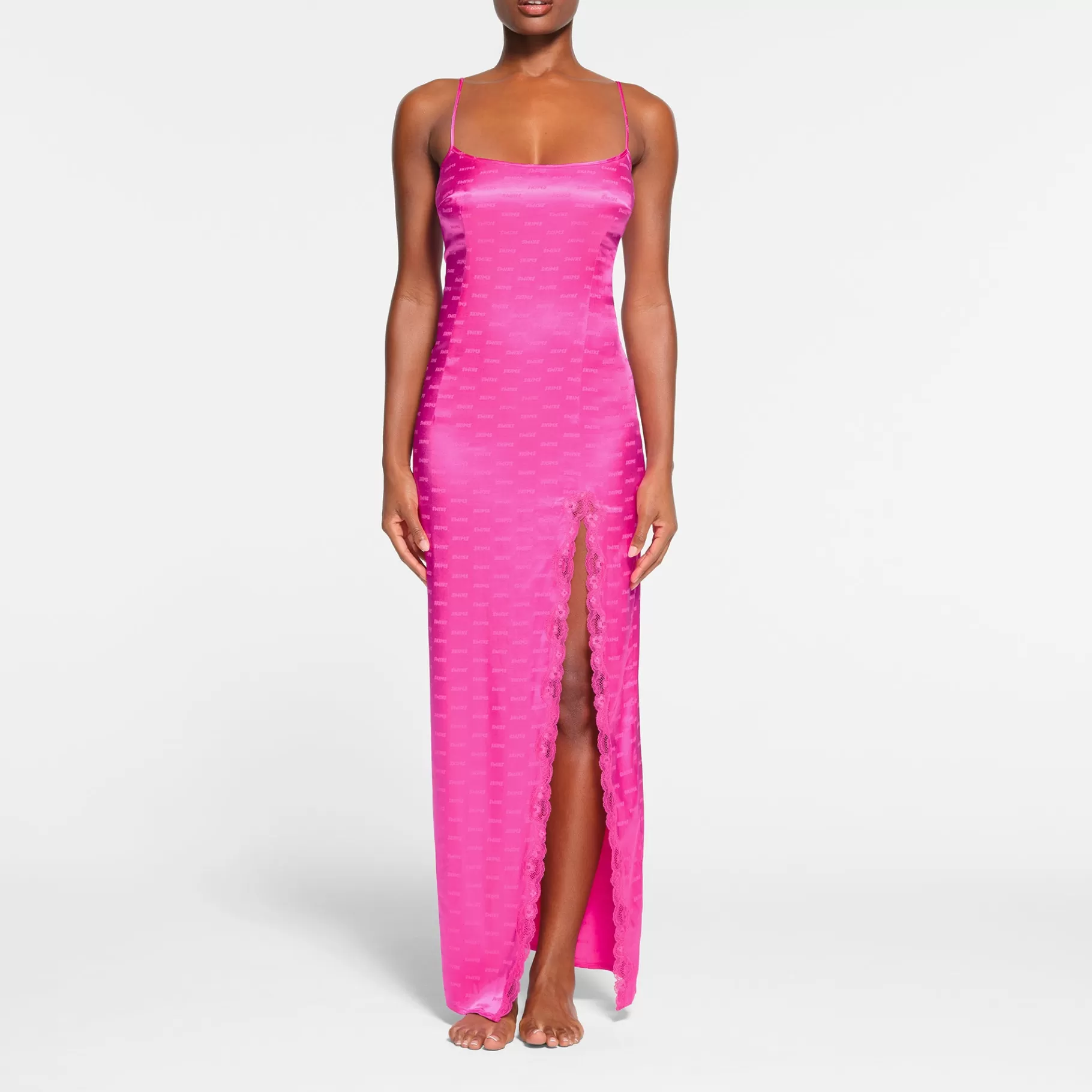 Skims dresses* JACQUARD LACE LONG DRESS | HOT PINK HOT+PINK