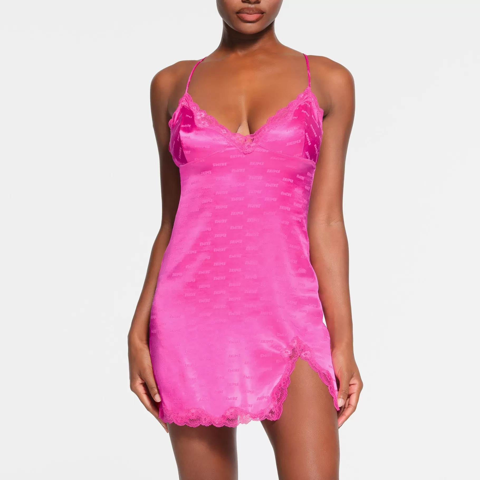 Skims dresses* JACQUARD LACE SLIP DRESS | HOT PINK HOT+PINK