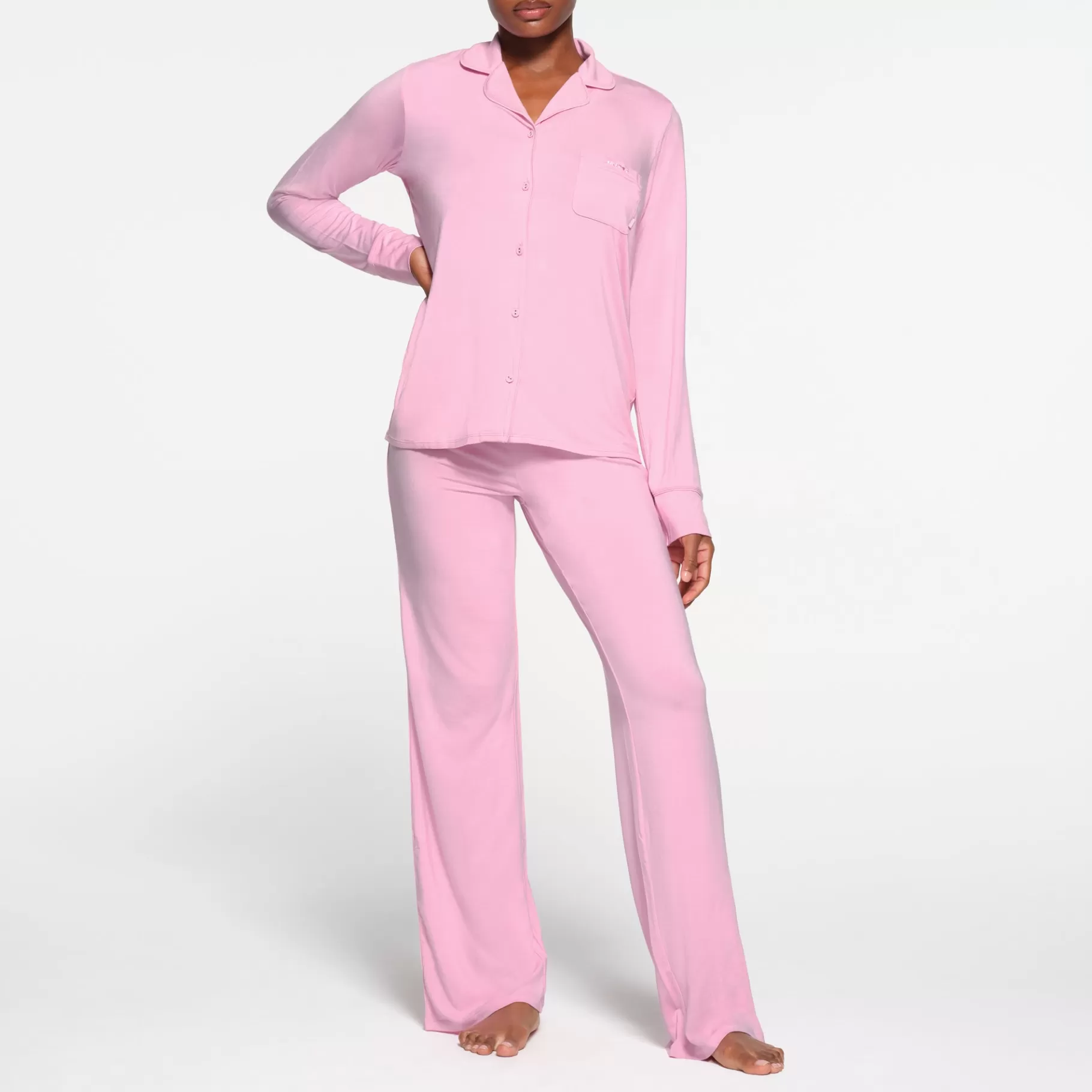 Skims pajamas* SLEEP LONG SLEEVE BUTTON UP SET | BUBBLE GUM BUBBLE+GUM