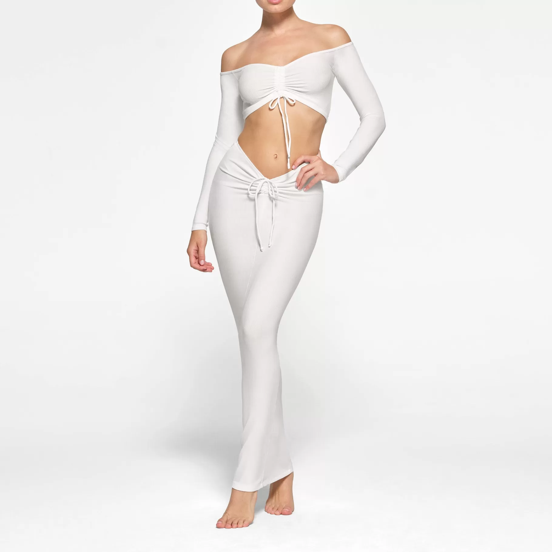 Skims soft lounge*SOFT LOUNGE RUCHED LONG SLEEVE CROP TOP | MARBLE