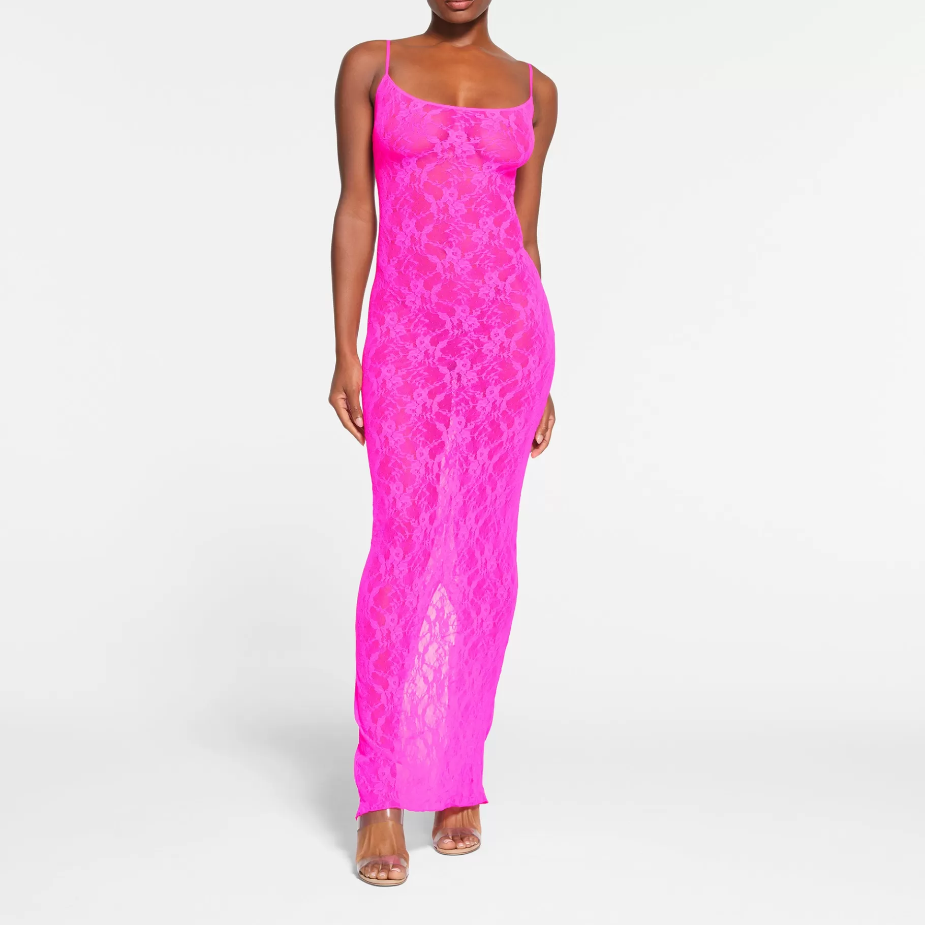 Skims dresses*STRETCH LACE CAMI LONG DRESS | NEON PINK NEON+PINK