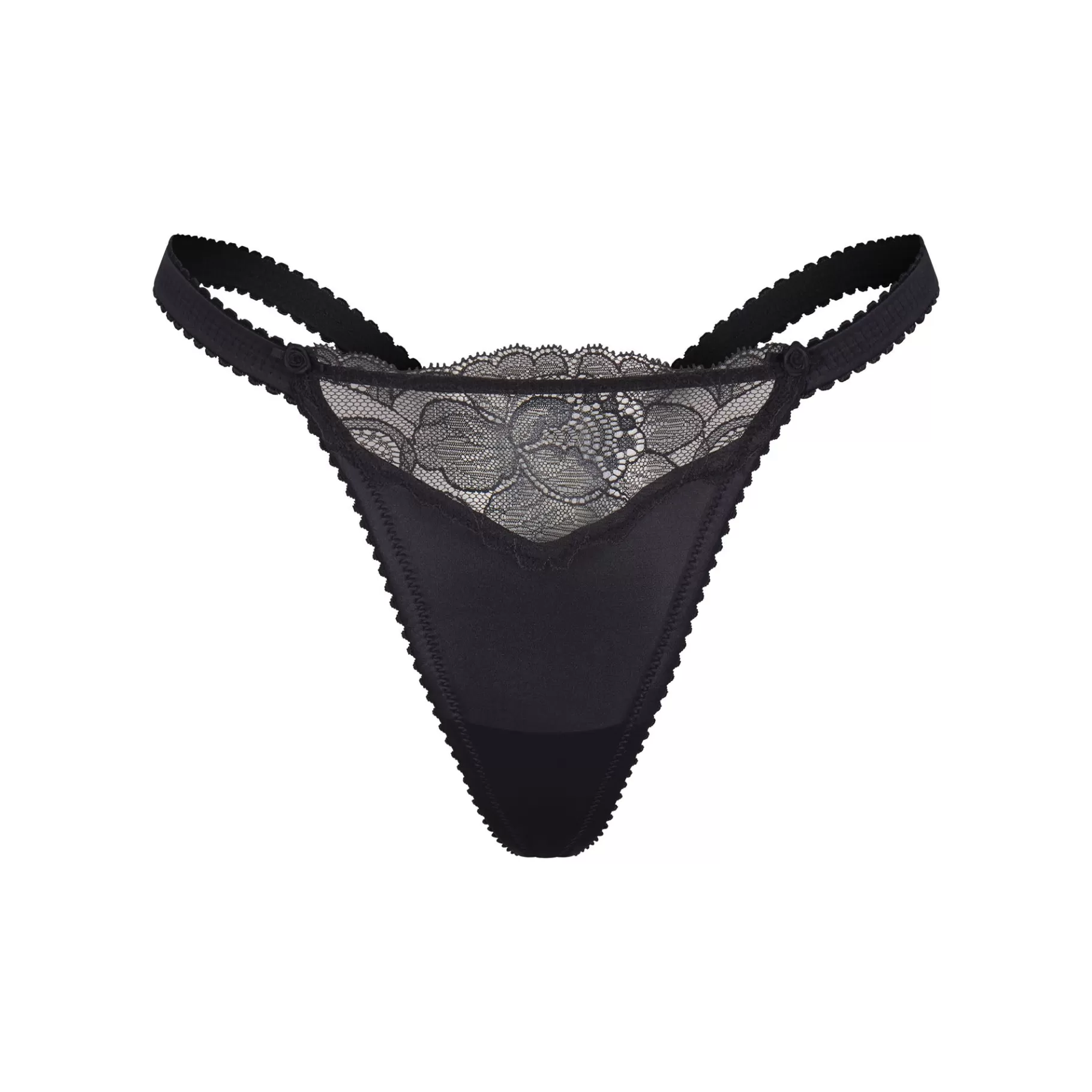 Skims thongs*STRETCH SATIN LACE STRING THONG | ONYX