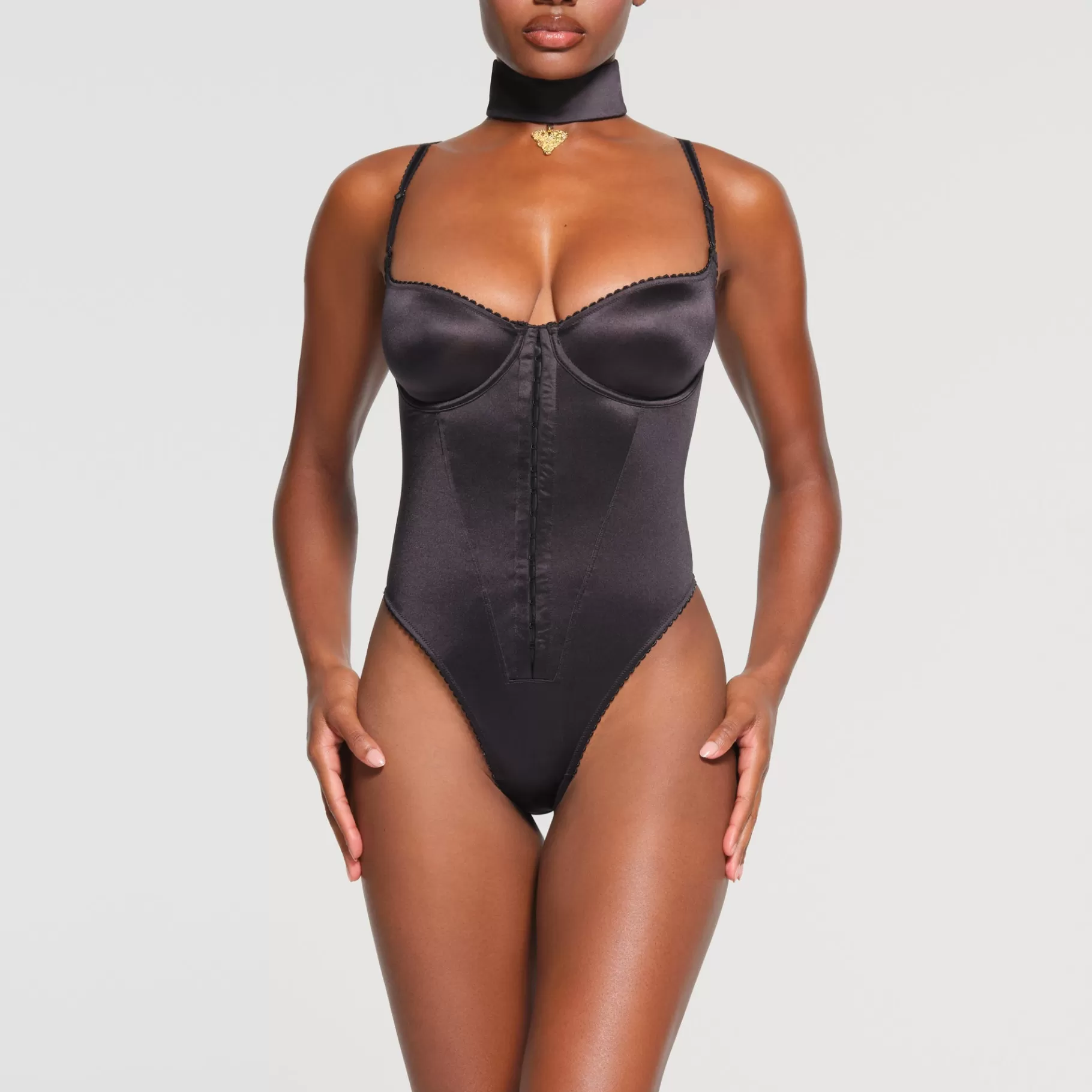 Skims *STRETCH SATIN PENDANT BODYSUIT | ONYX